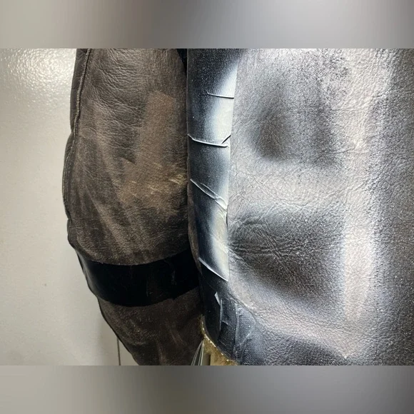 Balenciaga Paint Logo Taped Genuine Shearling Bomber Jacket - Picture 10 of 16